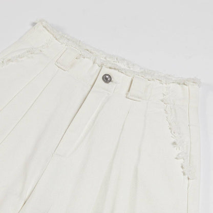 Three Quarters Rough Edge Straight-Leg Jeans White