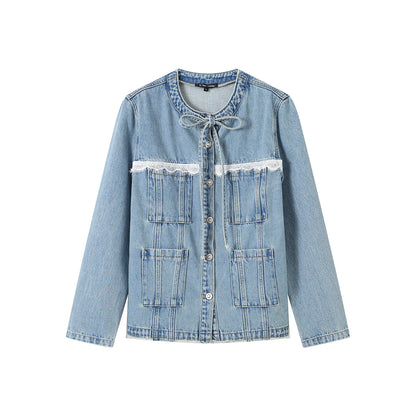 SomeSowe Lace Patchwork Denim Jacket Blue