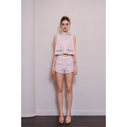 Diana Vevina Houndstooth Tweed Shorts Pink