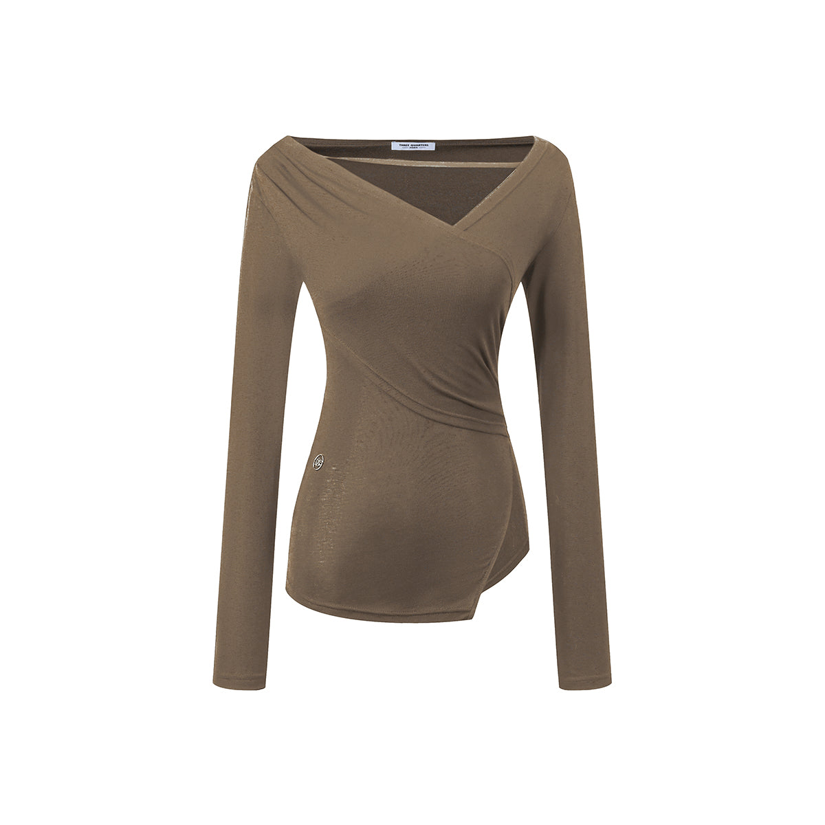 Three Quarters Wrinkled Knit Slim Top Khaki