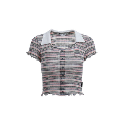 Via Pitti Striped Square Neck Top Pink