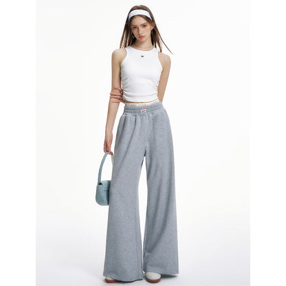 Liilou Lace Waistband Wide-Leg Casual Sweat Pants Grey