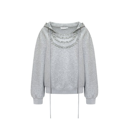 AsGony 3D Lace Edge Patchwork Casual Sweater Gray