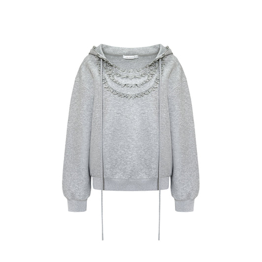 AsGony 3D Lace Edge Patchwork Casual Sweater Gray