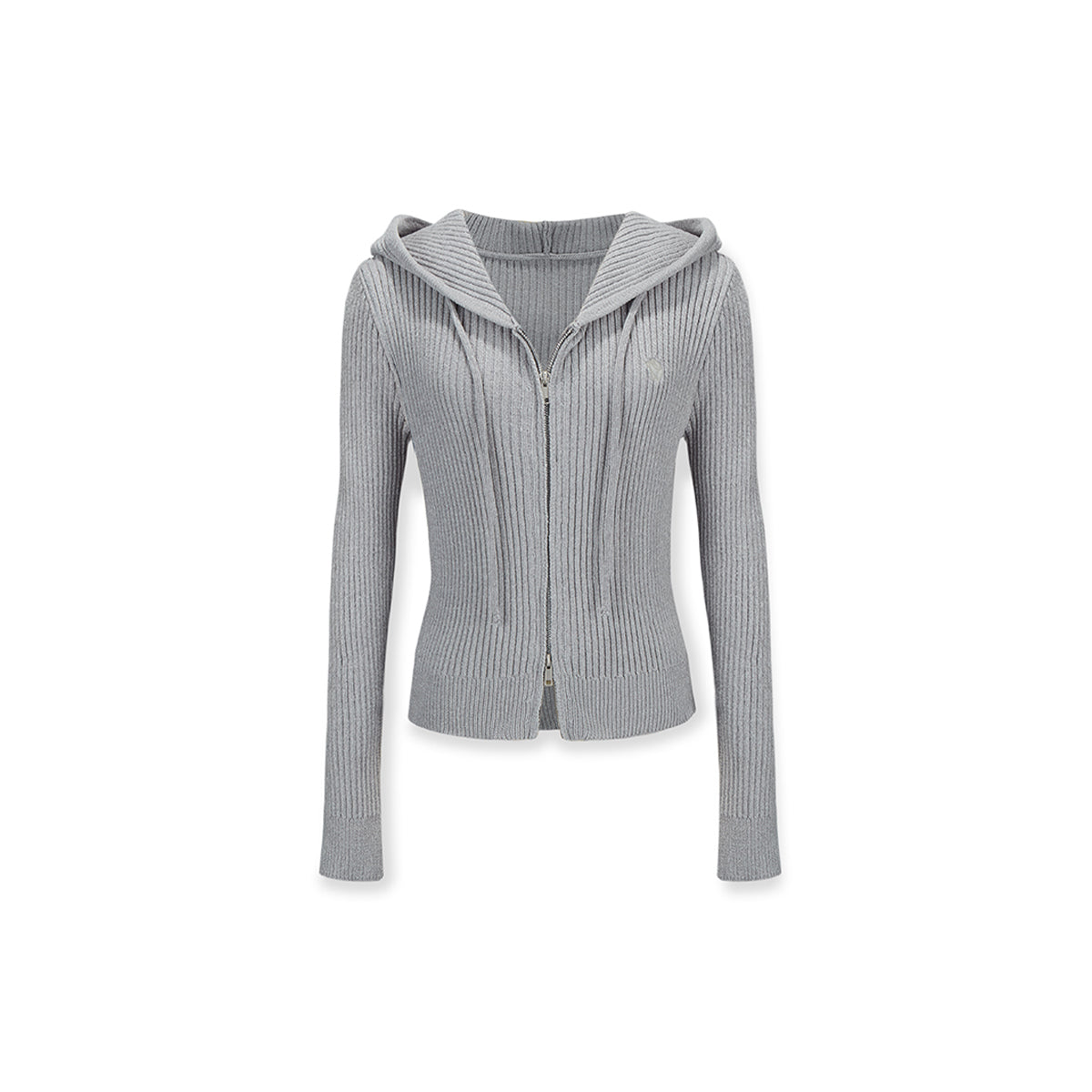 NotAwear Logo Embroidery Zip Up Hooded Knit Top Grey