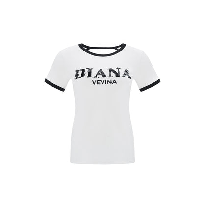 Diana Vevina Sequins Logo Colour Blocked T-Shirt