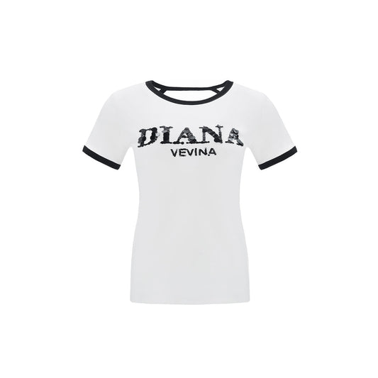 Diana Vevina Sequins Logo Colour Blocked T-Shirt