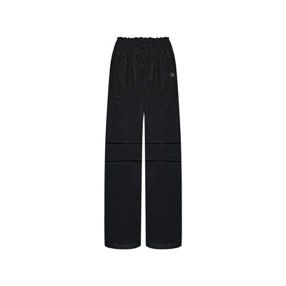 AsGony Lace Waist Pleated Wide-Leg Cargo Pants Black