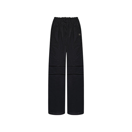 AsGony Lace Waist Pleated Wide-Leg Cargo Pants Black