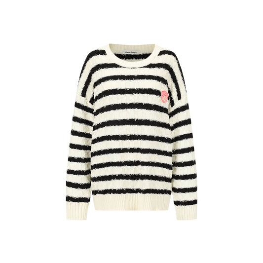 Alexia Sandra Striped Drop Shoulder Knit Sweater Black