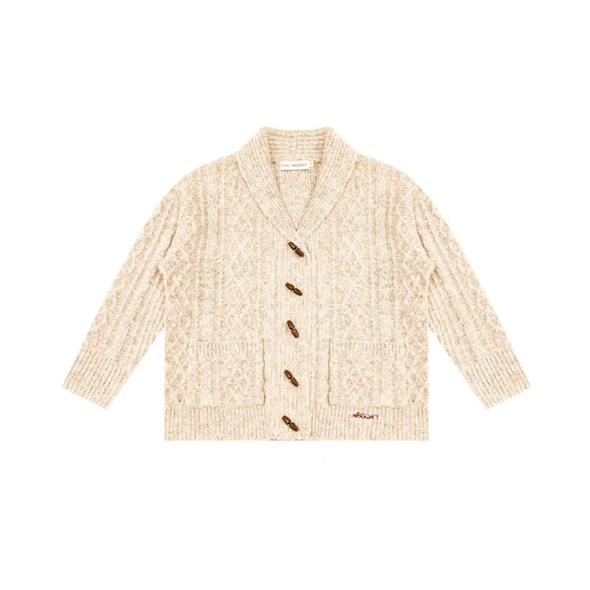 AsGony Blended Woolen Twist Lapel Knit Cardigan Khaki