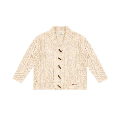 AsGony Blended Woolen Twist Lapel Knit Cardigan Khaki