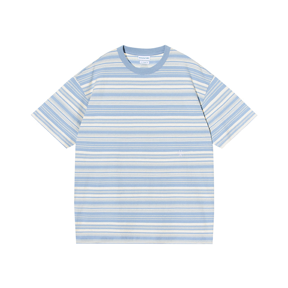 MANUFACTURE Striped Embroidery Logo T-Shirt Blue