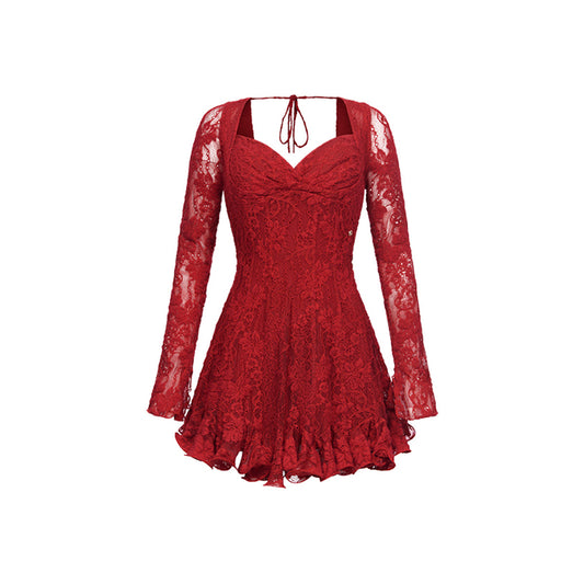 Sheer Luck Laura French Lace Waist-In Dress Red