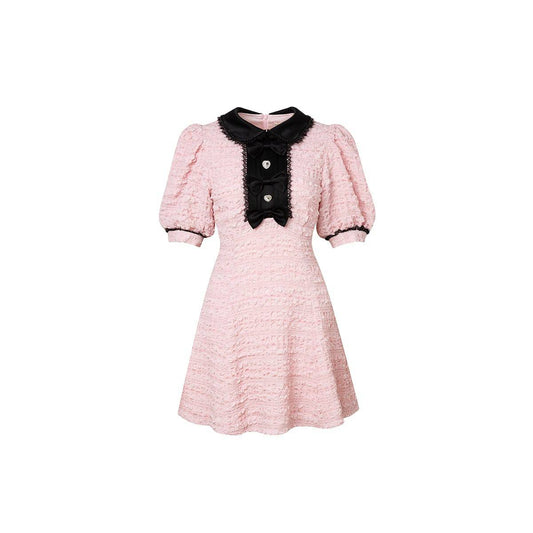 Diana Vevina Puff Sleeve Textured Crinkle Dress Pink