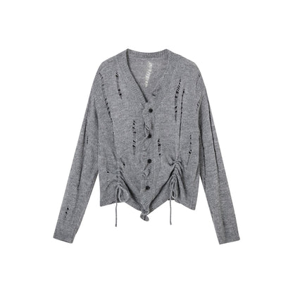 SomeSowe Destroyed Wrinkle Knit Cardigan Gray