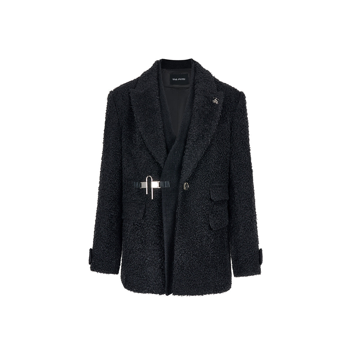 Via Pitti Fake-2-Piece Thicken Fleece Blazer Black