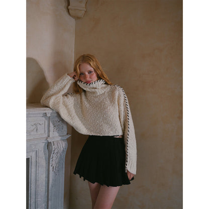 Rocha Roma Tweed Woolen Turtleneck Sweater White