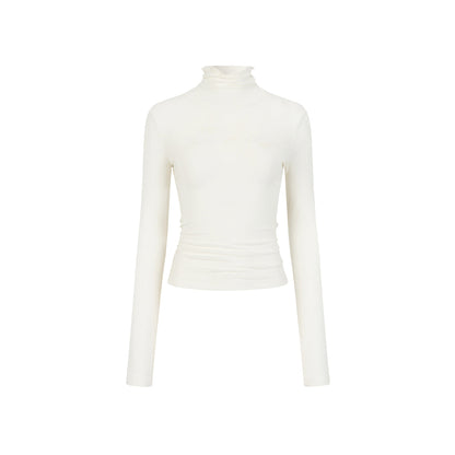 Via Pitti Logo Embroidery Pearl High Collar Slim Top White