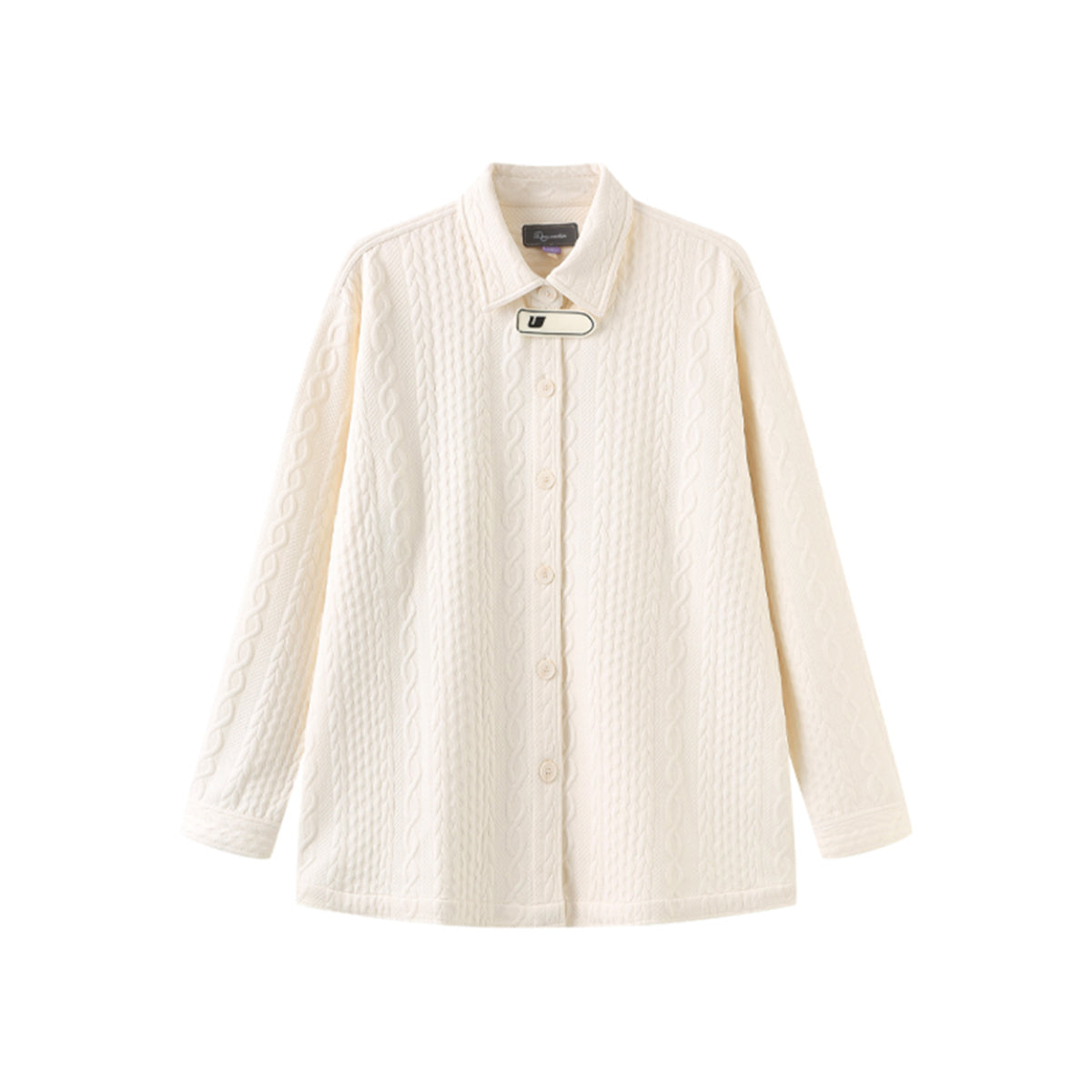 UMAMIISM Plush Twist Knit Pattern Shirt White