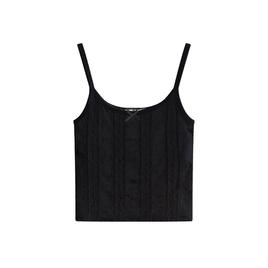 SomeSowe Bow Lace Textured Slip Vest Black