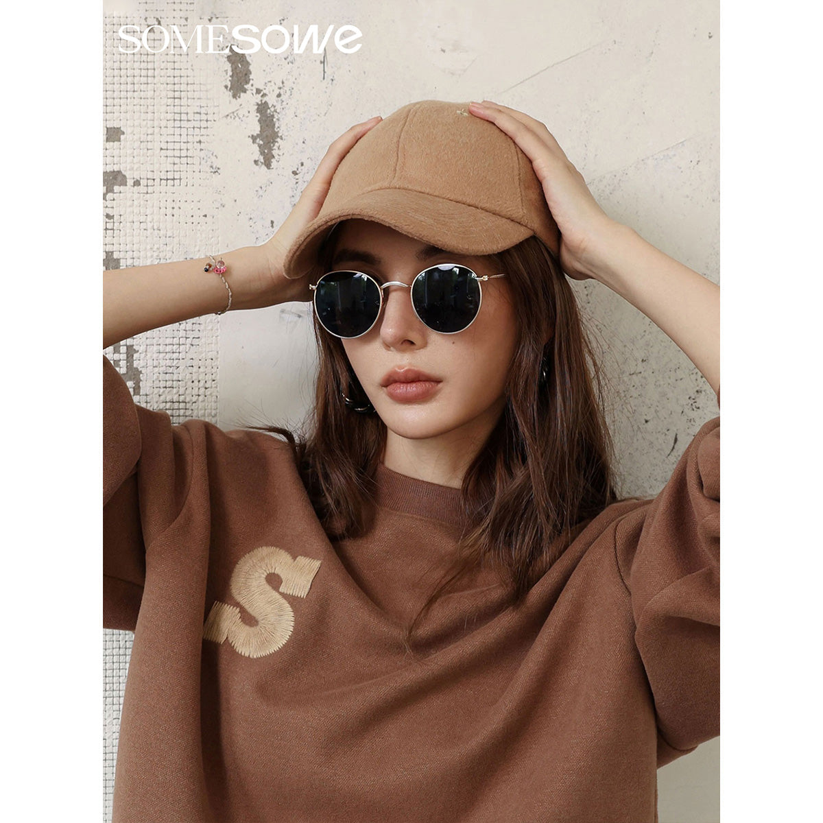 SomeSowe Logo Embroidery Woolen Cap Brown