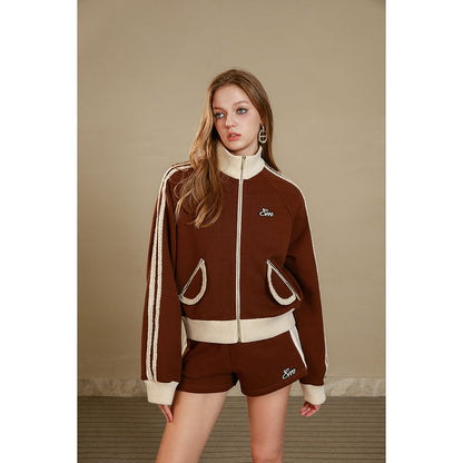 Eimismosol Color Blocked Sports Jacket Brown