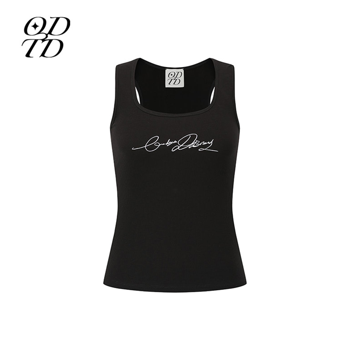 ODTD Embroidery Handwritten Slogan Vest Top Black