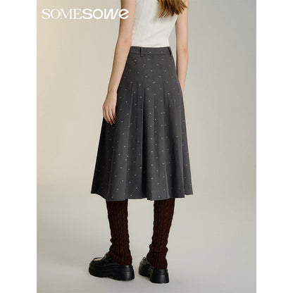 SomeSowe Bow Sequin Pleated Long Skirt Gray