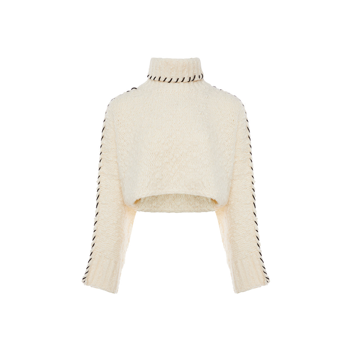 Rocha Roma Tweed Woolen Turtleneck Sweater White