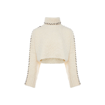 Rocha Roma Tweed Woolen Turtleneck Sweater White