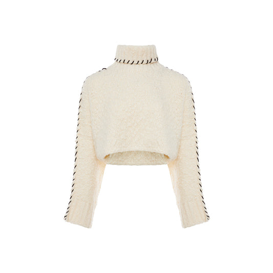 Rocha Roma Tweed Woolen Turtleneck Sweater White