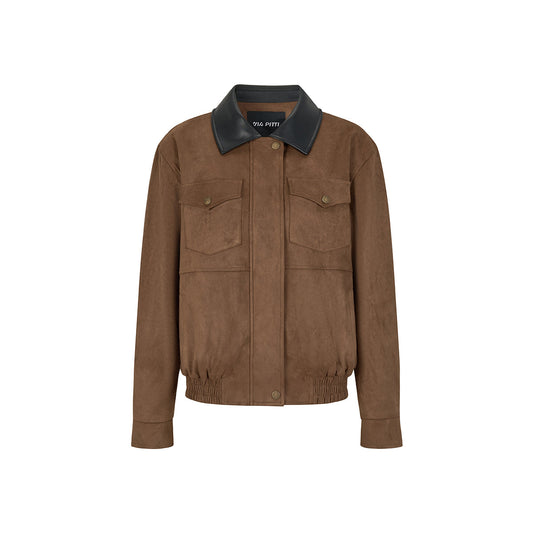 Via Pitti Color Blocked Suede Padded Jacket Brown