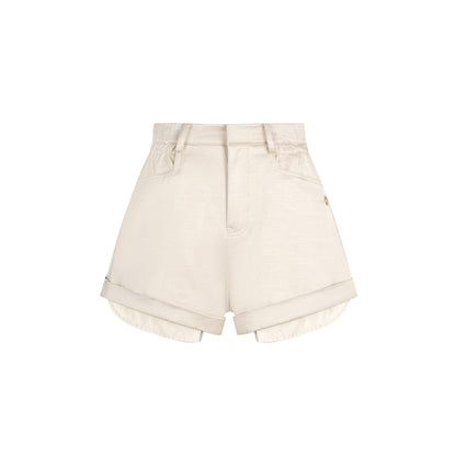 Three Quarters Acetate Satin Shorts Khaki