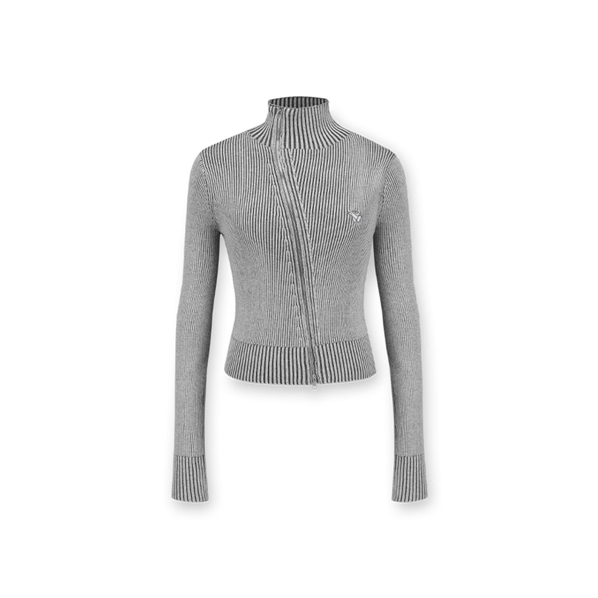 NotAwear Washed Irregular Zip Up Knit Top Grey