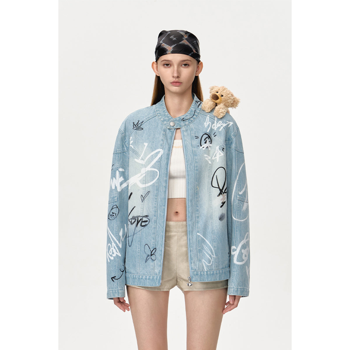 13De Marzo Graffiti Racing Bear Denim Jacket Blue