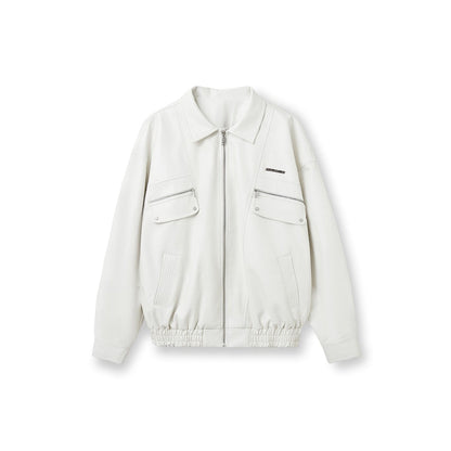 NotAwear Vintage Zipper Leather Jacket White