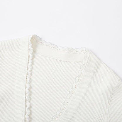 SomeSowe Bow Lace Up V-Neck Cardigan White