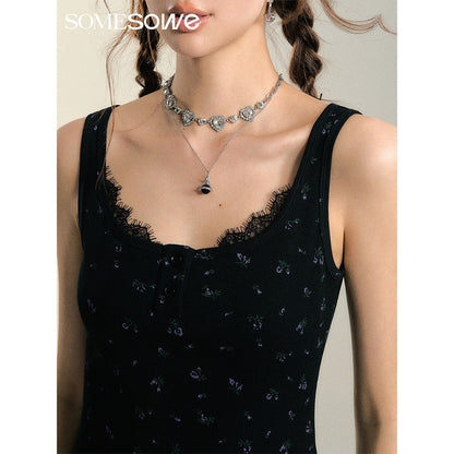 SomeSowe Lace Edge Vest Dress Black