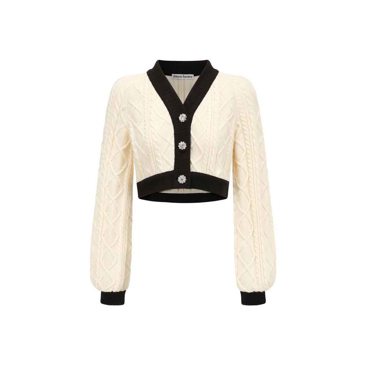 Alexia Sandra Color Blocked Diamond Twist Knit Cardigan Top