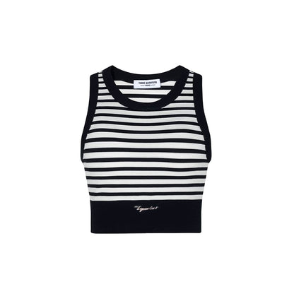 Three Quarters Striped Contrast Sports Vest Top