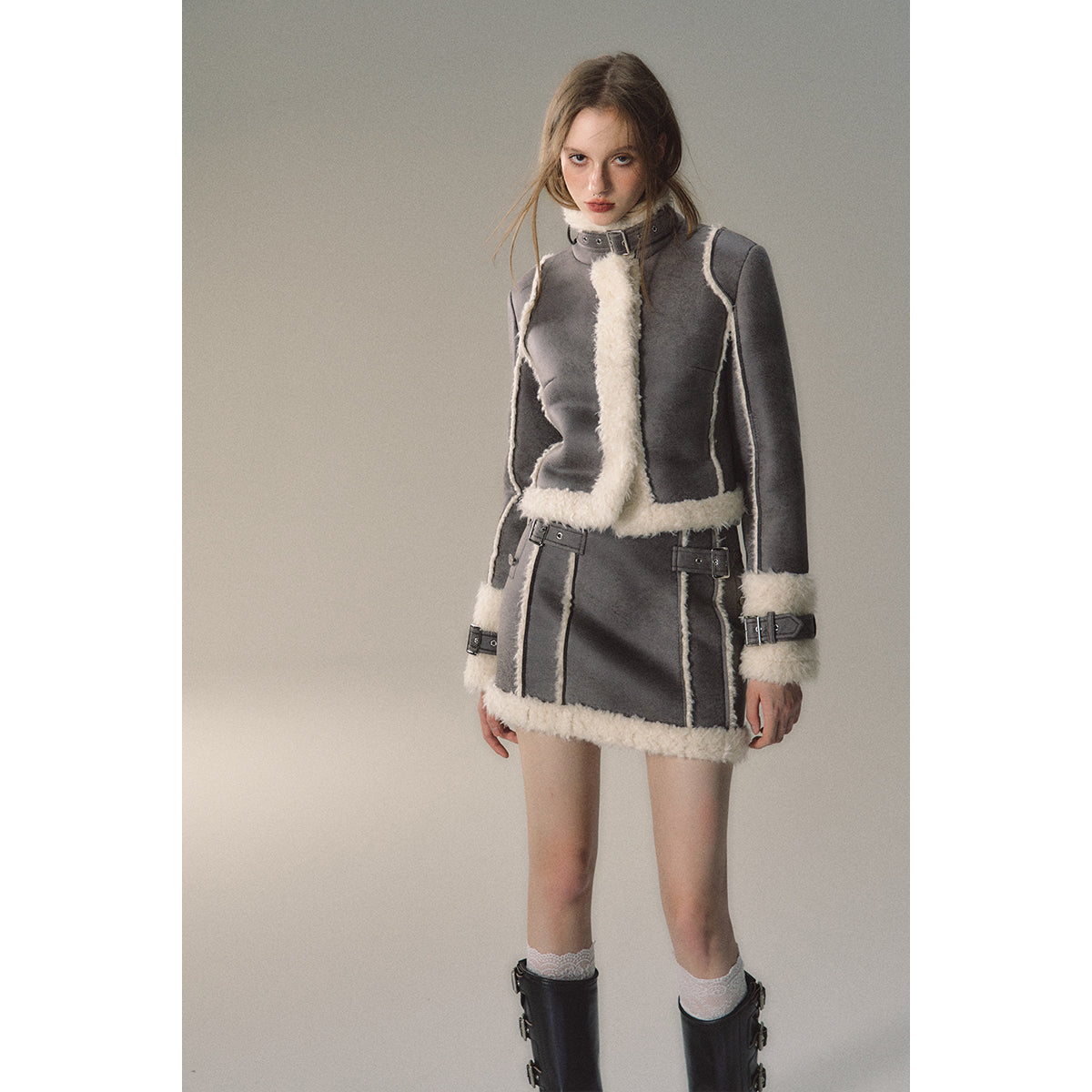 Via Pitti Suede Short Puffer Skirt Grey