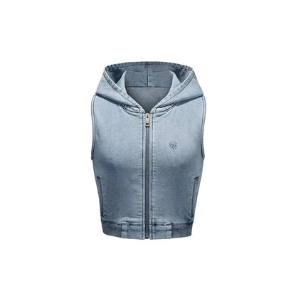 NotAwear Washed Denim Knit Hooded Vest Top