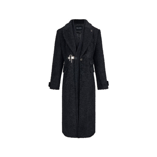 Via Pitti Fake-2-Piece Thicken Long Fleece Coat Black