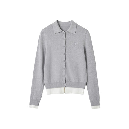 SomeSowe Fake-2-Piece Bow Knit Polo Cardigan Gray