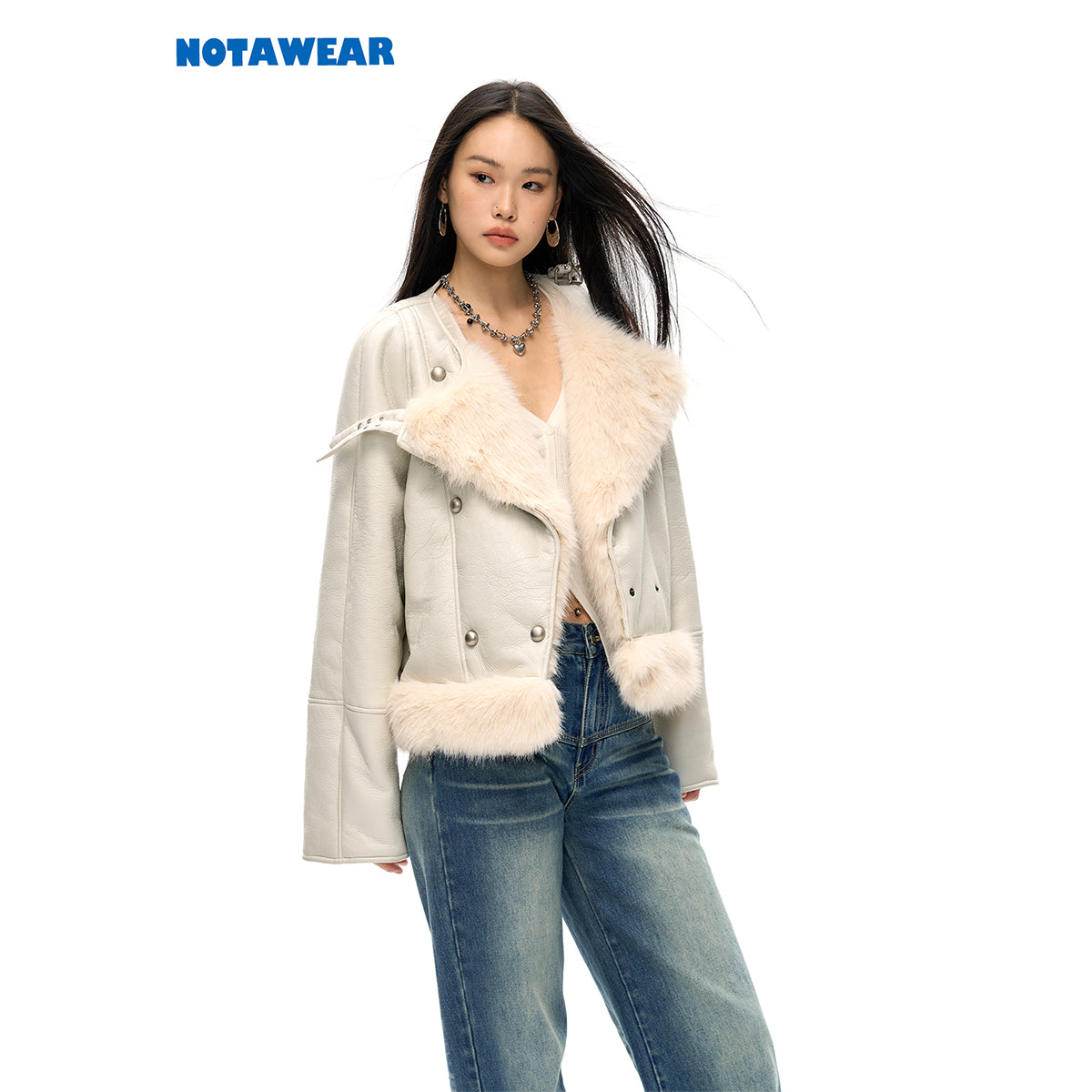 NotAwear Faux Fur Leather Jacket Cream