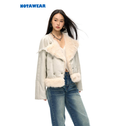 NotAwear Faux Fur Leather Jacket Cream