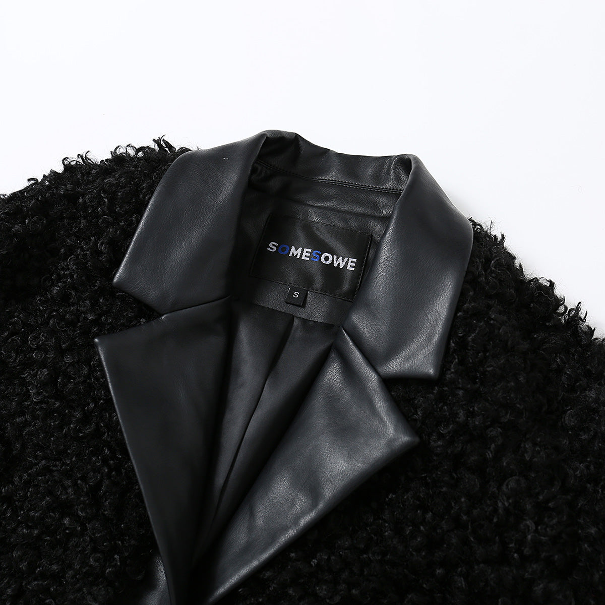 SomeSowe Leather Integrated Furry Jacket Black