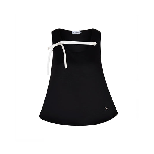 Kroche 3D Bow Color Blocked Satin Vest Top Black