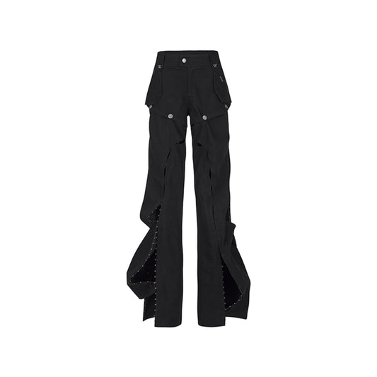 NotAwear Cargo Detachable Hollow Cutting Flare Jeans Black